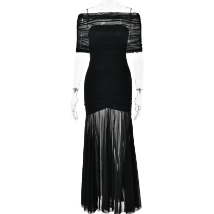 European and American style strapless patchwork backless slim fit long dress sexy and fashionable dress-chiquechics
