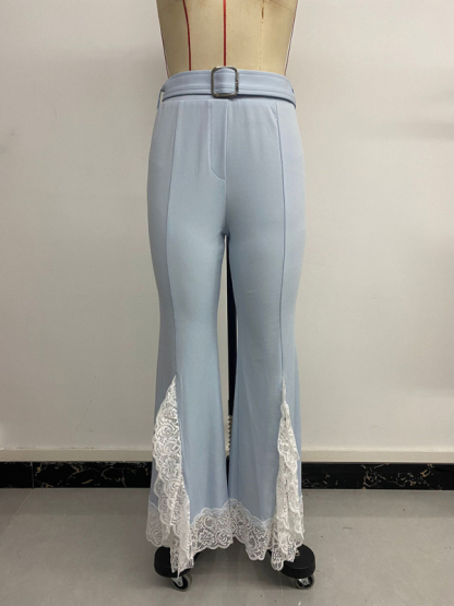 Casual and elegant with belt high waist lace solid color flared pants-chiquechics