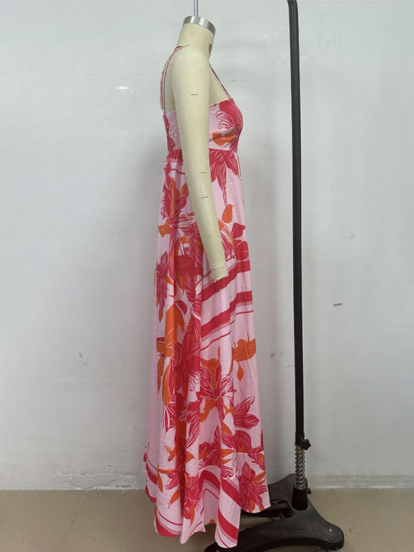 Striped print flared suspender dress-chiquechics