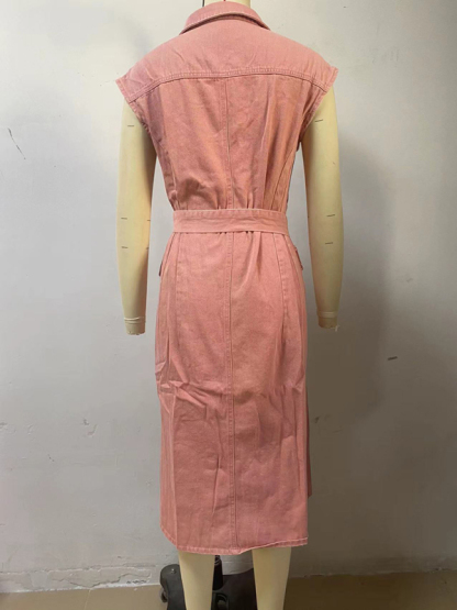 Fashion casual single breasted sleeveless denim dress-chiquechics