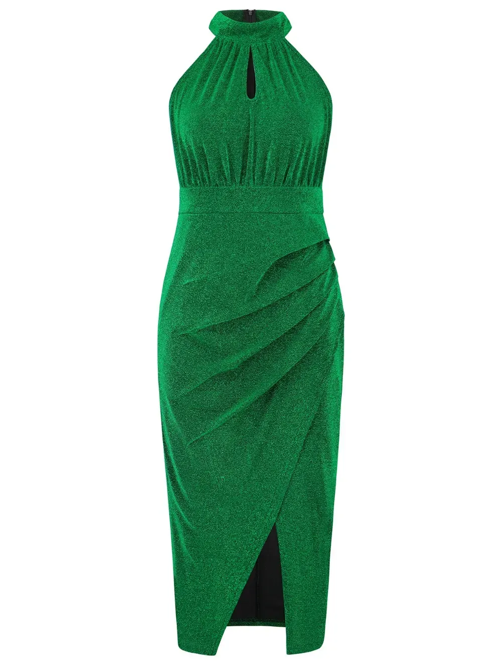 Slit Ruched Mock Neck Sleeveless Dress-chiquechics