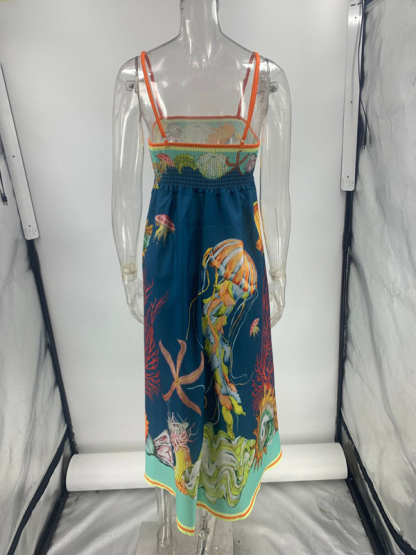 New holiday swing graffiti cotton and linen sleeveless suspender dress-chiquechics