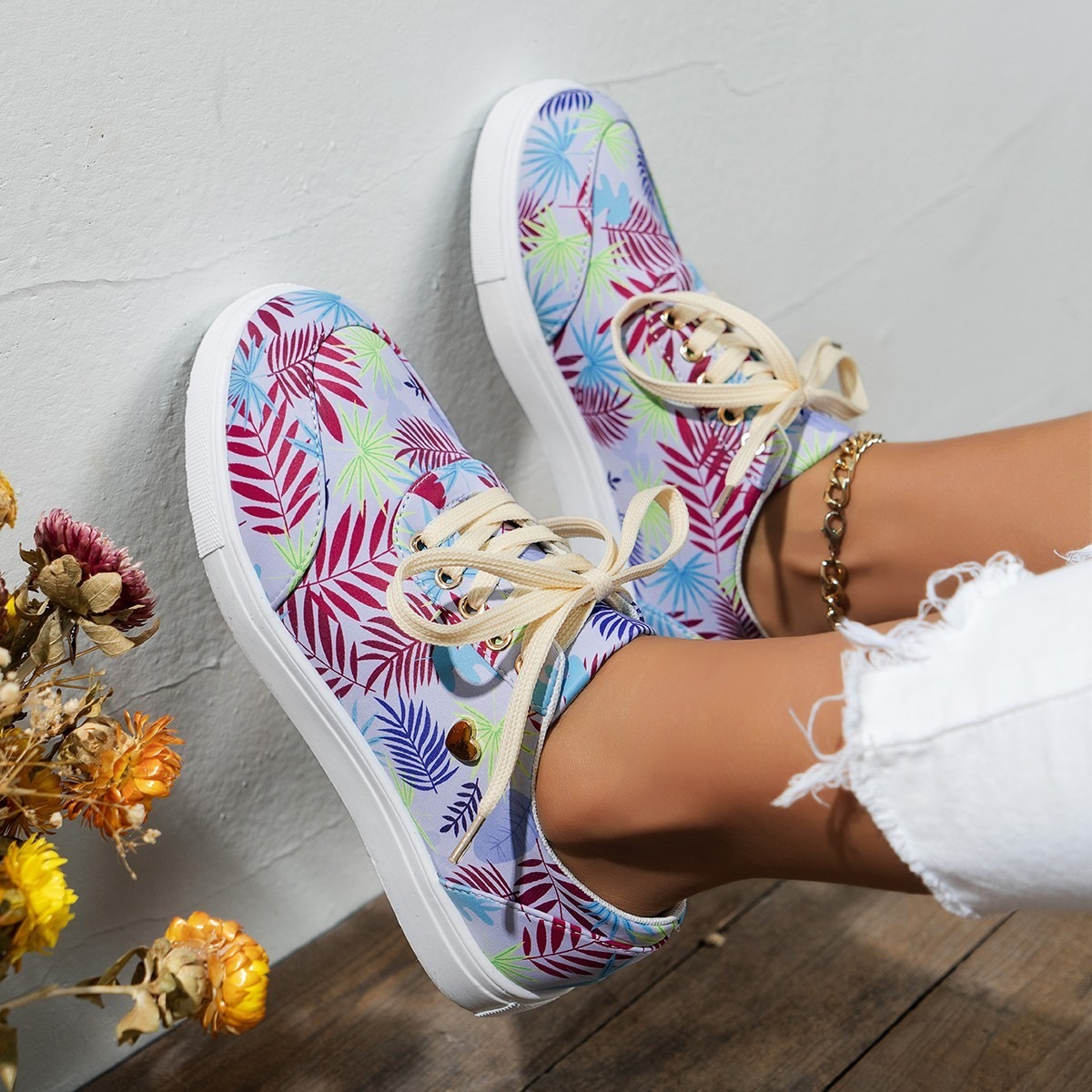 Plus Size Women's Board Shoes Spring Printing Colorful Single Shoes Casual Shoes Small White Shoes-chiquechics