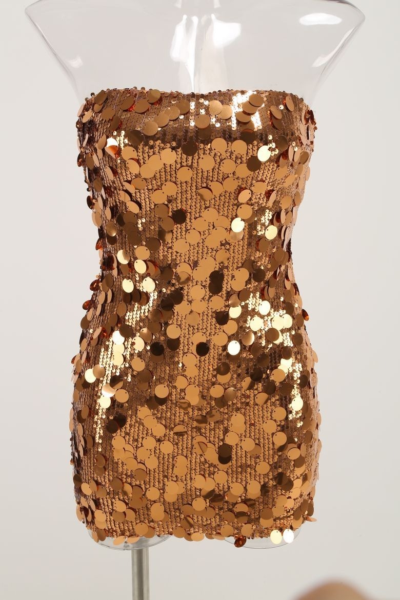 European and American women's new sexy strapless sequined dress with high-end temperament, hip hugging skirt, evening dress for -chiquechics