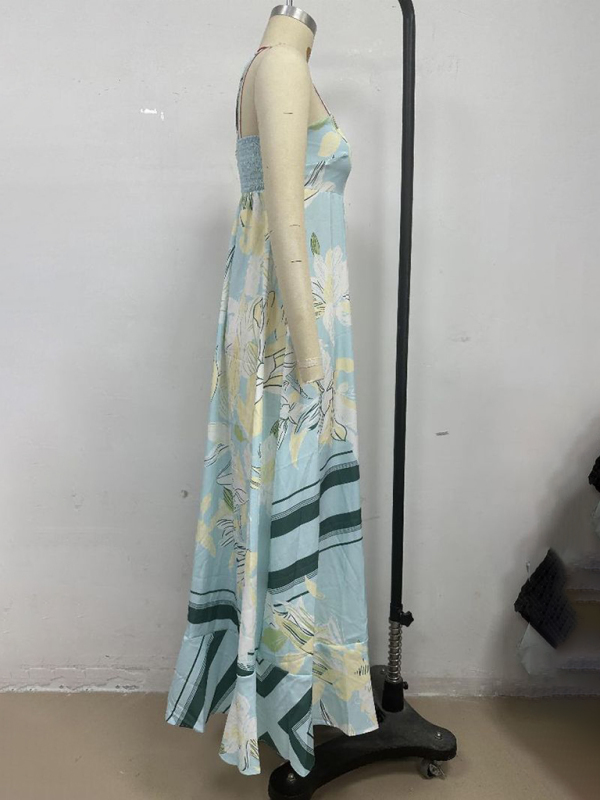 Striped print flared suspender dress-chiquechics