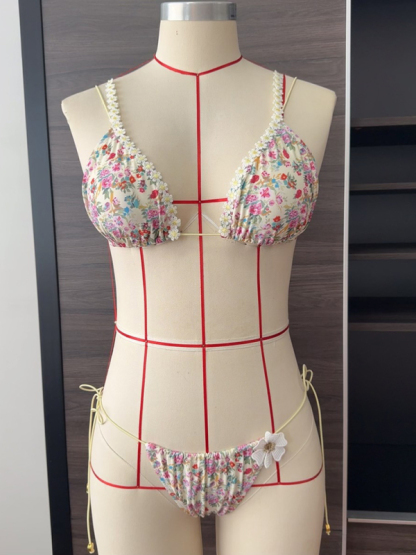 Sexy Bikini Flower Elastic Rope Two-Piece Women's Swimsuit-chiquechics