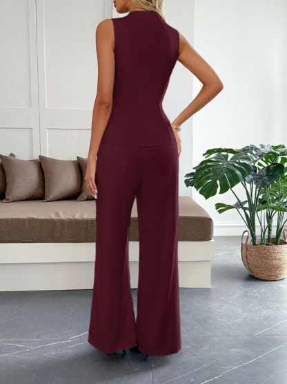 Simple style vest straight trousers two-piece set-chiquechics