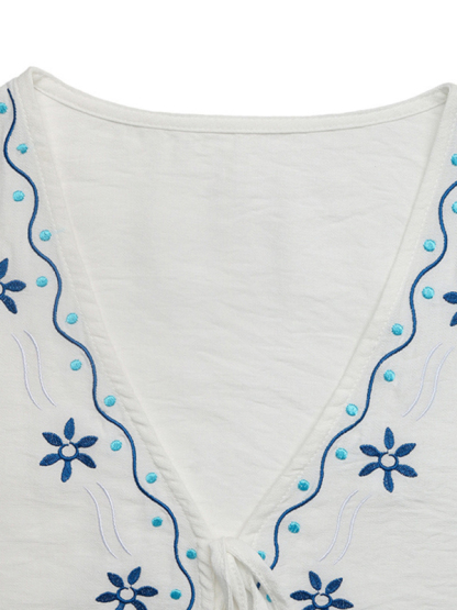 Casual Embroidered Cardigan Set Sleeveless Vest Shorts Two-piece Set-chiquechics