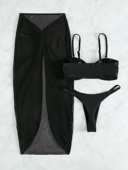 Swimsuit solid color three-piece bikini U-shaped decoration Swimsuit-chiquechics