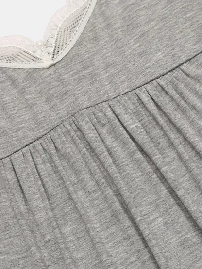 Lace Detail V-Neck Lounge Dress-chiquechics