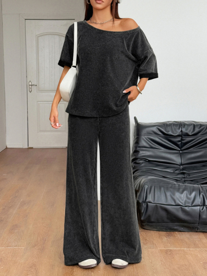 Sexy hot girl solid color short-sleeved trousers two-piece set-chiquechics