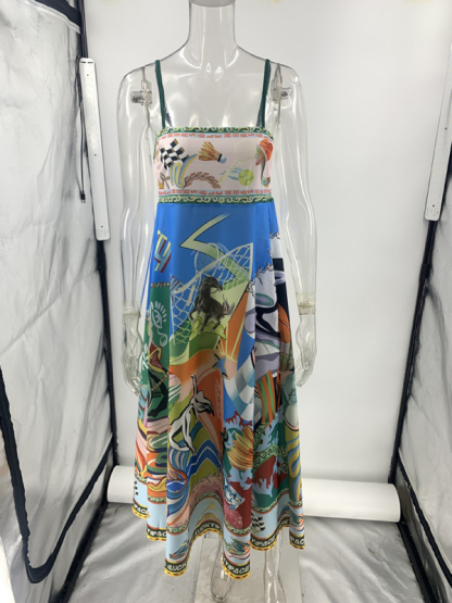 Printed suspender sunflower skirt holiday style dress-chiquechics