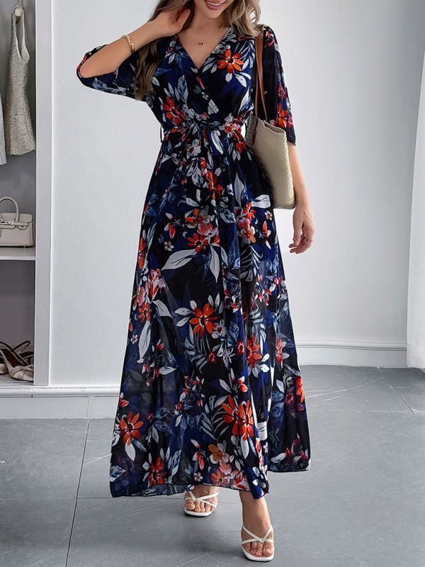 Holiday black printed tie maxi dress-chiquechics