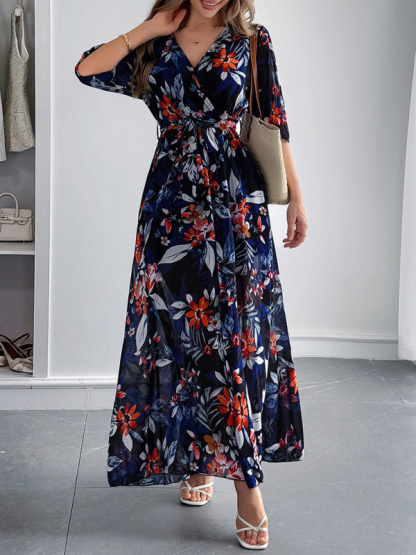 Holiday black printed tie maxi dress-chiquechics