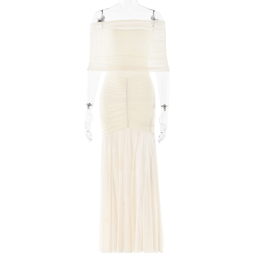 European and American style strapless patchwork backless slim fit long dress sexy and fashionable dress-chiquechics