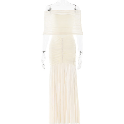 European and American style strapless patchwork backless slim fit long dress sexy and fashionable dress-chiquechics