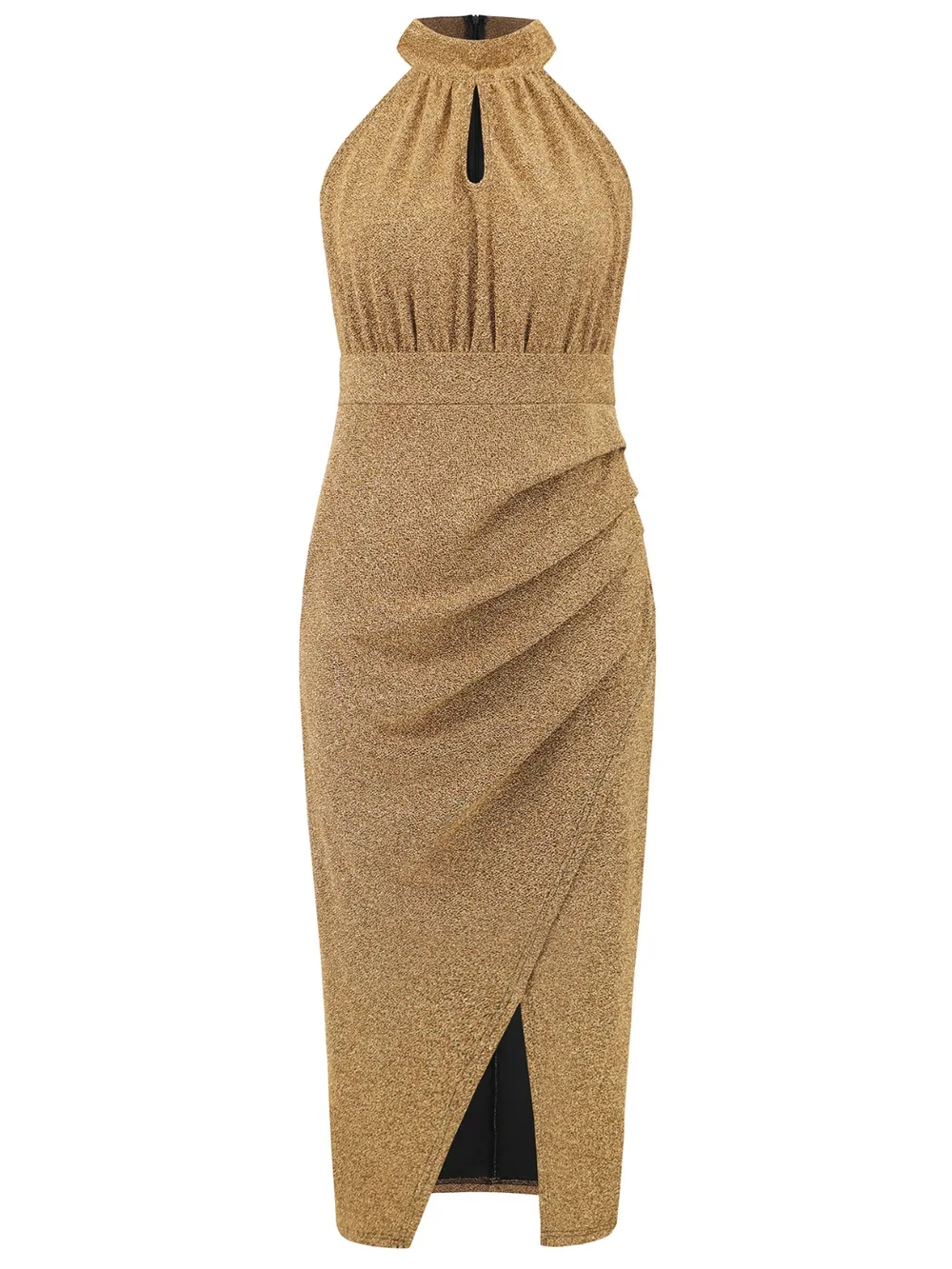 Slit Ruched Mock Neck Sleeveless Dress-chiquechics