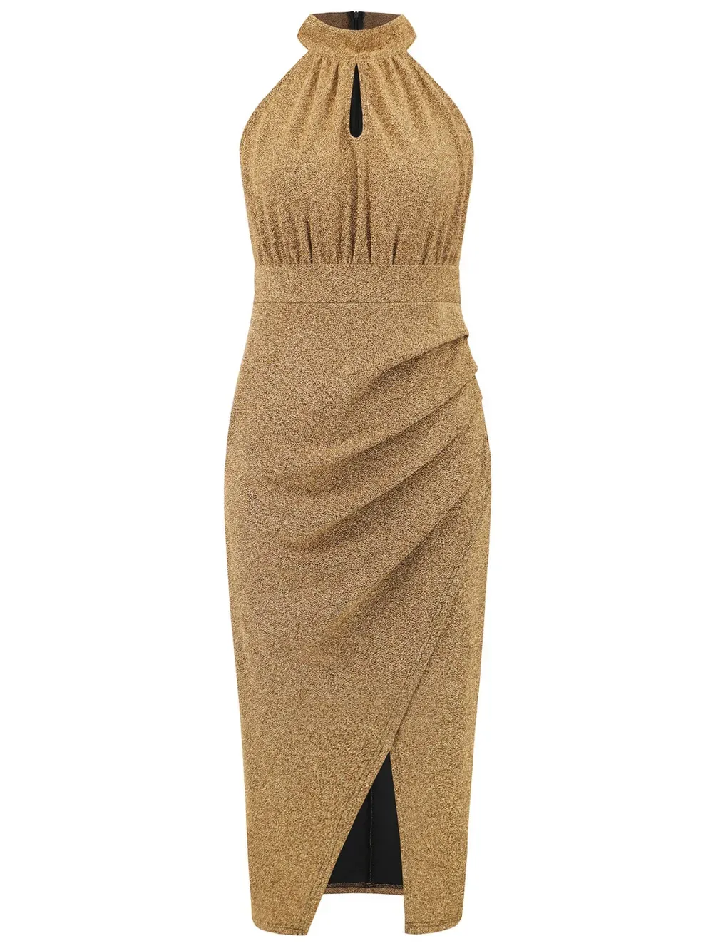 Slit Ruched Mock Neck Sleeveless Dress-chiquechics