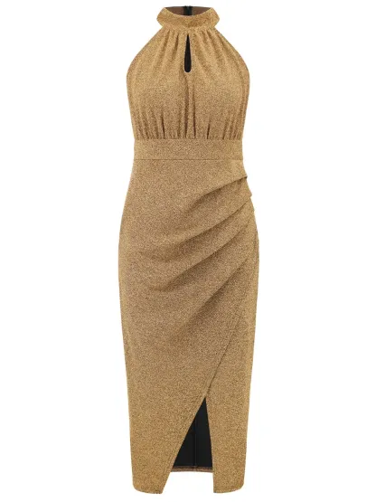 Slit Ruched Mock Neck Sleeveless Dress-chiquechics