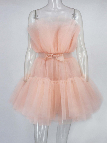 Tulle Bow Tulle Dress-chiquechics