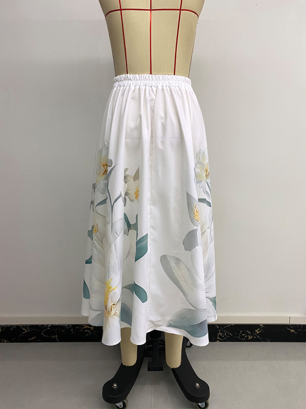 Casual Floral Holiday Dress Button Decorated Printed Skirt-chiquechics