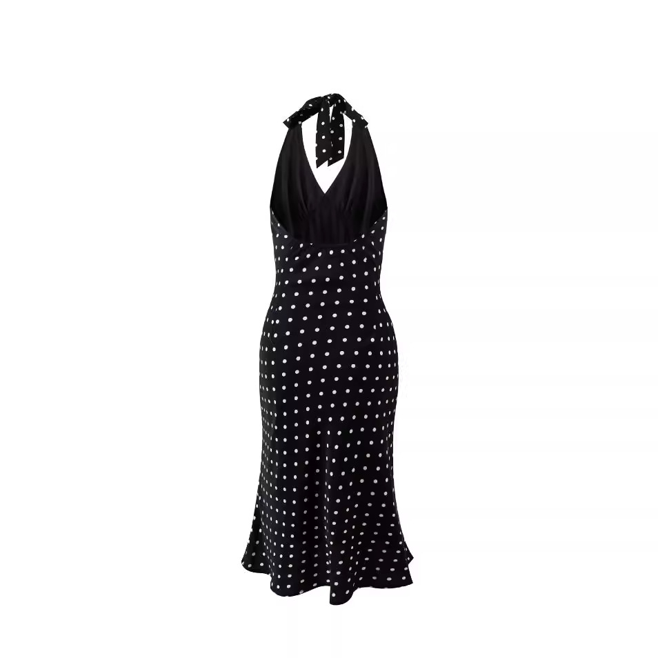 Polka print strap neck bag hip skirt dress-chiquechics