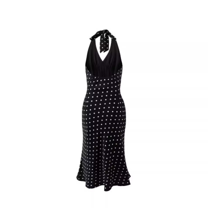 Polka print strap neck bag hip skirt dress-chiquechics