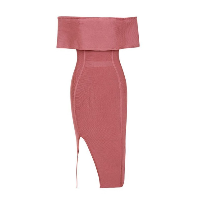 Summer Woman Bandage Dress Slash Neck Bodycon Off Shoulder Midi Club Dress Celebrity Evening Party Dress Vestidos-chiquechics