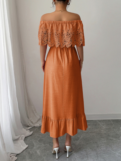 Elegant off-the-shoulder A-line maxi dress-chiquechics