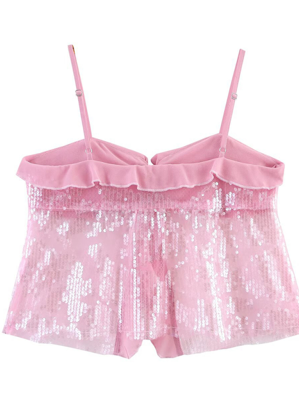 Fashionable, simple and versatile casual sequined camisole top-chiquechics