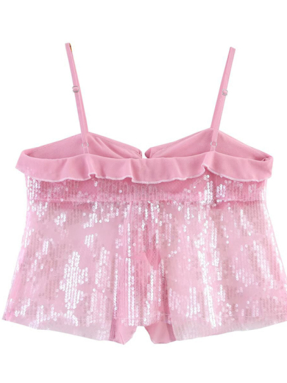 Fashionable, simple and versatile casual sequined camisole top-chiquechics