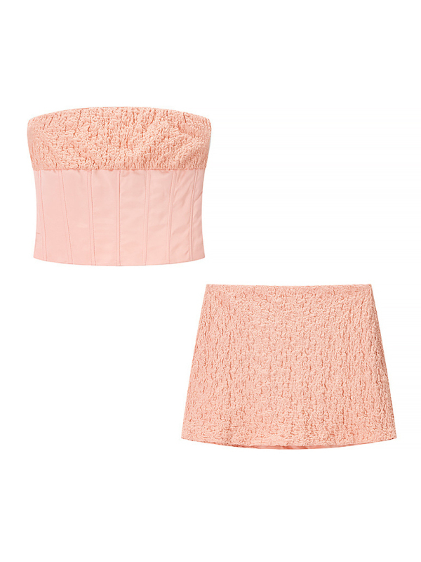 Bandeau Herringbone Top Mini Skirt Set-chiquechics