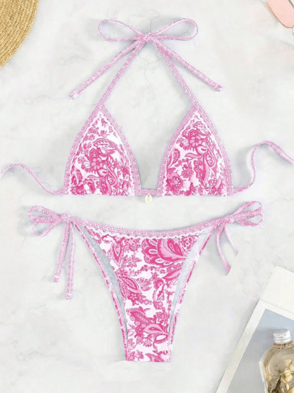Sexy bikini set with multi-color floral print swimwear-chiquechics