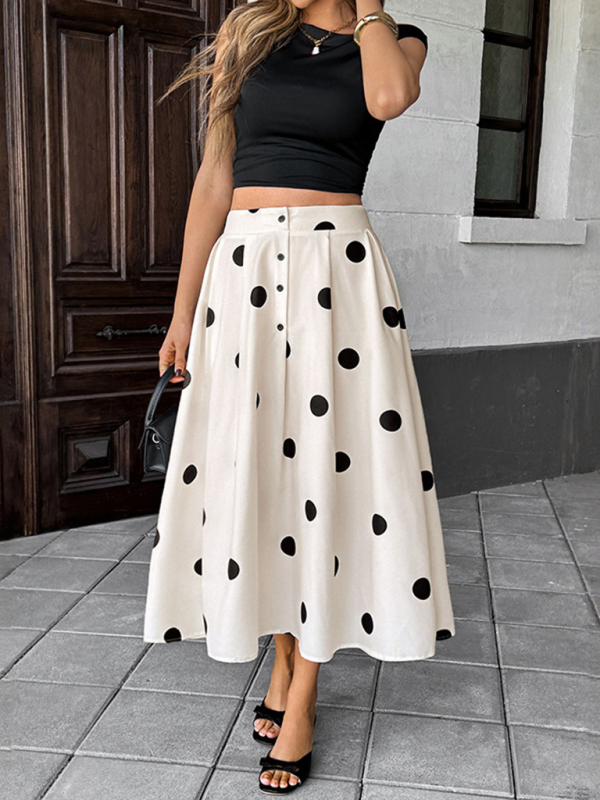 New mid-length umbrella skirt polka dot skirt elastic retro elegant A-line skirt-chiquechics