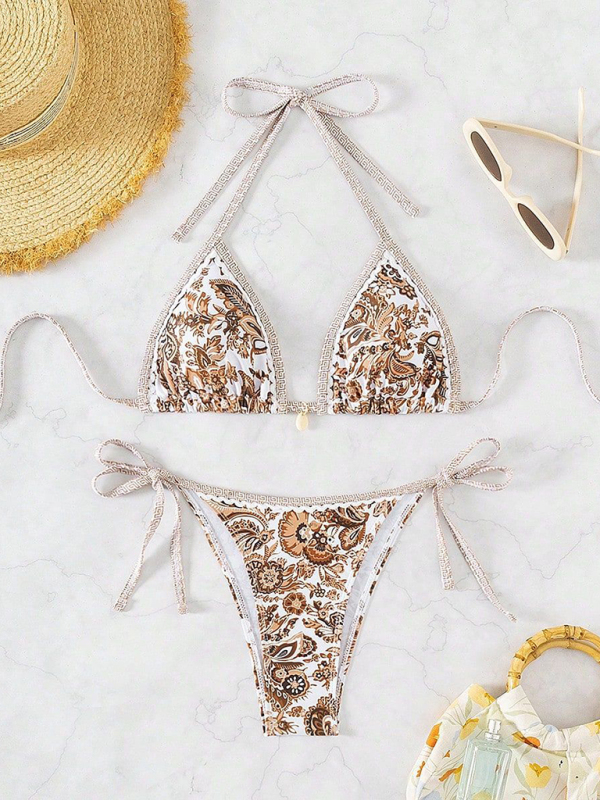 Sexy bikini set with multi-color floral print swimwear-chiquechics