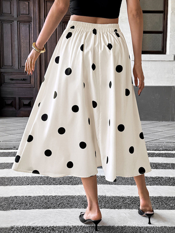 New mid-length umbrella skirt polka dot skirt elastic retro elegant A-line skirt-chiquechics