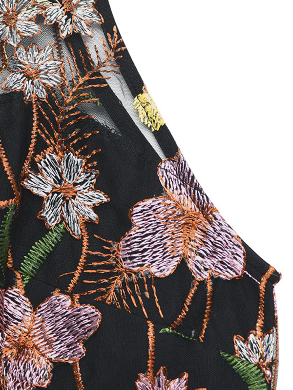 Sleeveless See-through Women's Halter Neck Sleeveless Lace Embroidery Splicing Wide Leg Jumpsuit-chiquechics