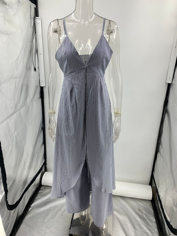 Fashion sleeveless striped camisole top with striped trousers two-piece set-chiquechics