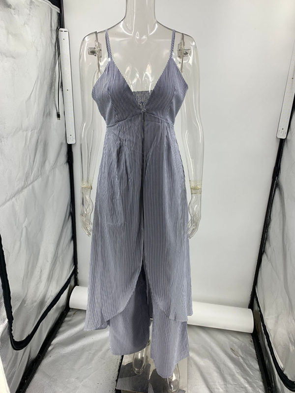 Fashion sleeveless striped camisole top with striped trousers two-piece set-chiquechics