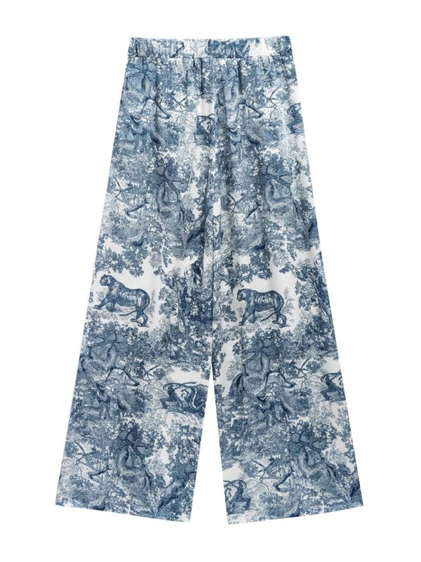 Printed Animal Shirt and Casual Pants Set-chiquechics