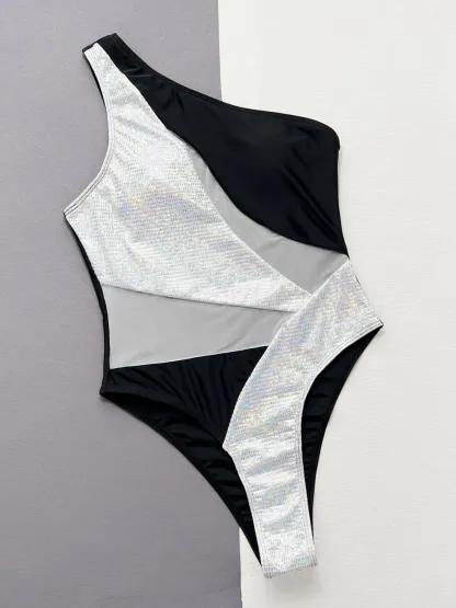Contrast Panel One-Piece Swimsuit-chiquechics