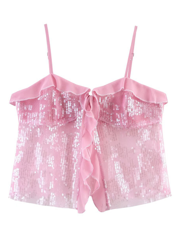 Fashionable, simple and versatile casual sequined camisole top-chiquechics