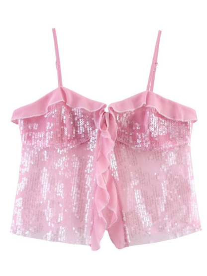 Fashionable, simple and versatile casual sequined camisole top-chiquechics