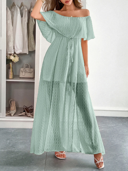 Elegant Strapless Waisted Short Sleeve Long Dress-chiquechics