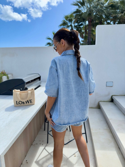 Casual loose short-sleeved shirt and denim shorts set-chiquechics
