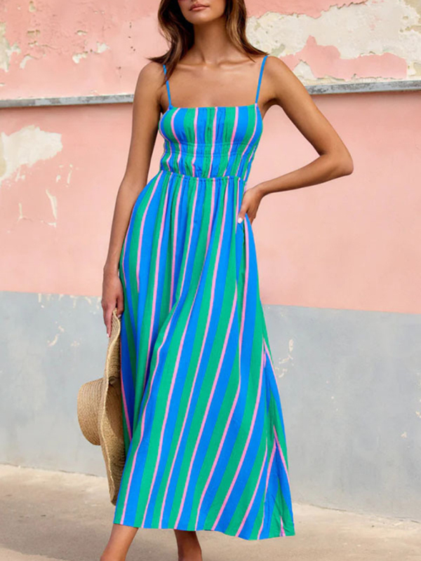 Striped suspender casual dress-chiquechics