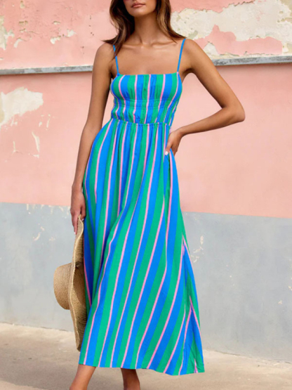 Striped suspender casual dress-chiquechics