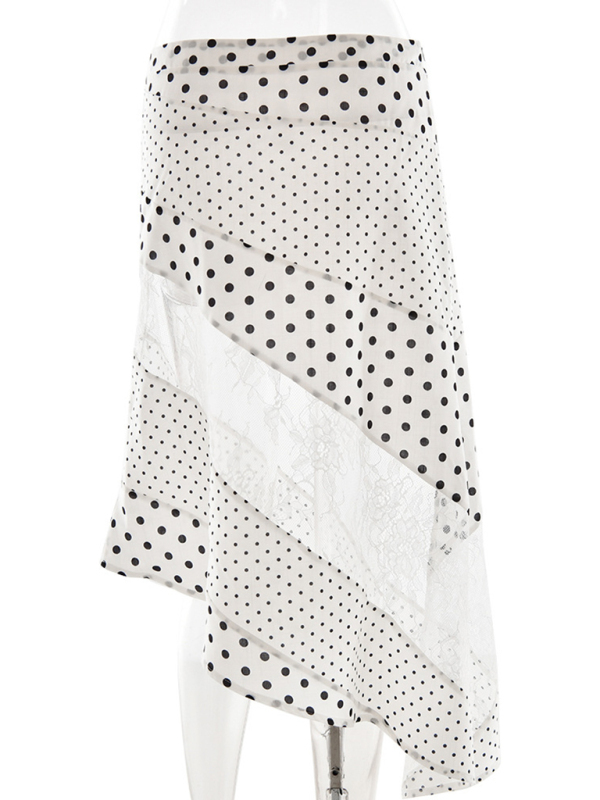 Polka Dot Sexy Lace Irregular Skirt-chiquechics