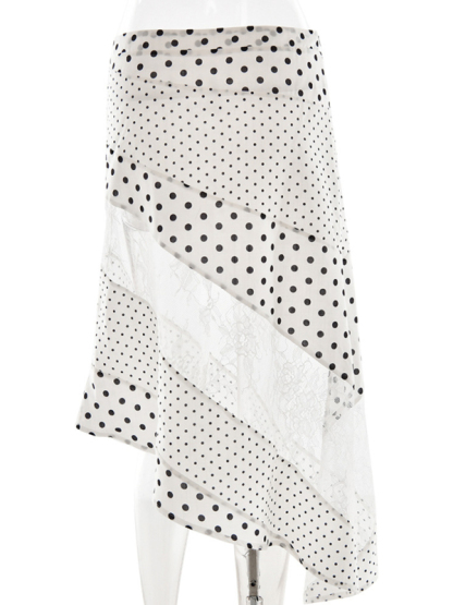 Polka Dot Sexy Lace Irregular Skirt-chiquechics