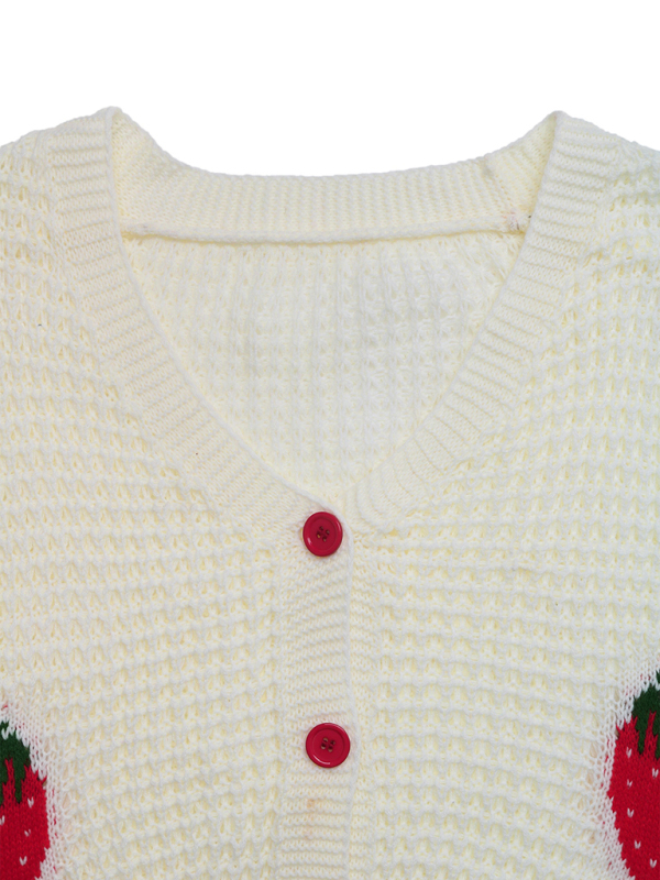 New Casual Cardigan Strawberry Jacquard Knitted Sweater-chiquechics